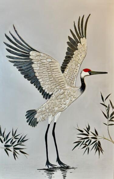 Malarstwo zatytułowany „Painting "Crane in…” autorstwa Inna Levchenko, Oryginalna praca, Akryl Zamontowany na Drewniana rama…