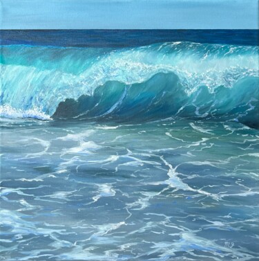 Painting titled "Wave oil painting o…" by Inna Martynenko, Original Artwork, Oil Mounted on Wood Stretcher frame