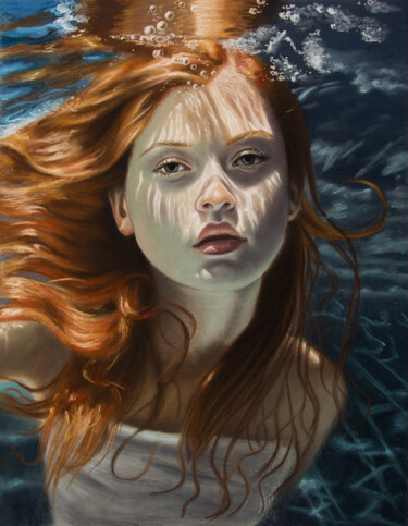Tekening getiteld "Redhead under water" door Inna Medvedeva, Origineel Kunstwerk, Pastel