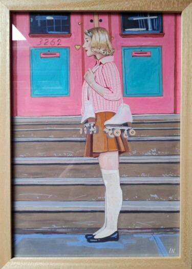 「"Pink rollers"」というタイトルの絵画 Inna Novobranetsによって, オリジナルのアートワーク, グワッシュ水彩画 段ボールにマウント