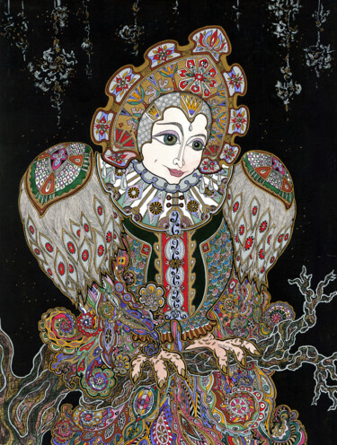 Malerei mit dem Titel "Sirin - Oiseau de p…" von Inna Viriot, Original-Kunstwerk, Gouache