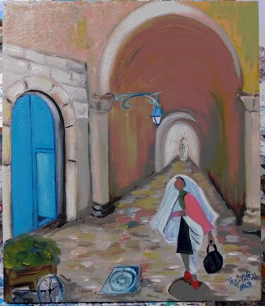 Schilderij getiteld "Ruelle ,medina de t…" door Insaf Belkhodja, Origineel Kunstwerk, Olie