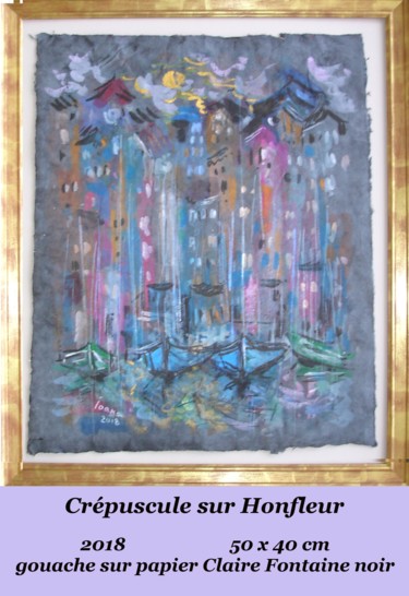 Pintura titulada "Crépuscule sur Honf…" por Ioana, Obra de arte original, Gouache