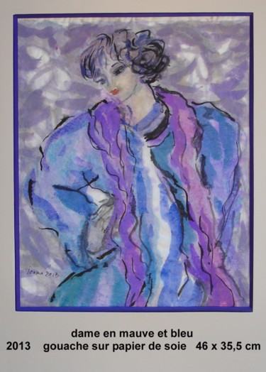 Peinture intitulée "dame en mauve et bl…" par Ioana, Œuvre d'art originale, Gouache