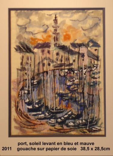 Peinture intitulée "port, soleil levant…" par Ioana, Œuvre d'art originale, Huile