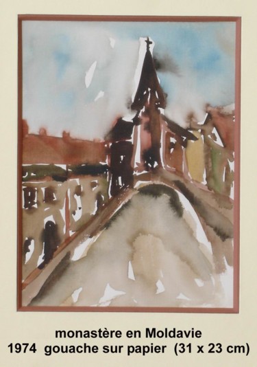 Peinture intitulée "Monastère en Moldav…" par Ioana, Œuvre d'art originale, Gouache