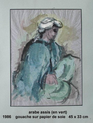 Painting titled "arabe assis, en vert" by Ioana, Original Artwork, Gouache