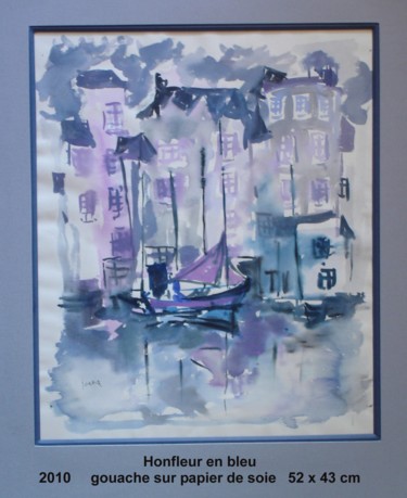 Peinture intitulée "Honfleur en bleu" par Ioana, Œuvre d'art originale, Gouache