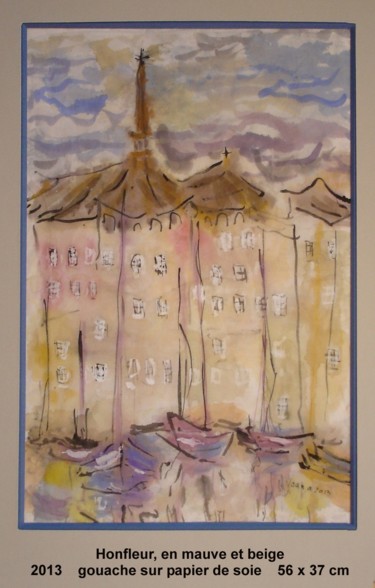 Peinture intitulée "Honfleur en mauve e…" par Ioana, Œuvre d'art originale, Gouache