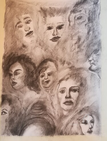 Drawing titled ""Mines de rien... "" by Iolanda Pasquali (Yo Souris), Original Artwork, Charcoal