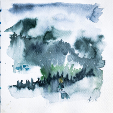 Malerei mit dem Titel "Foggy Carpathians" von Ira Popovych, Original-Kunstwerk, Aquarell