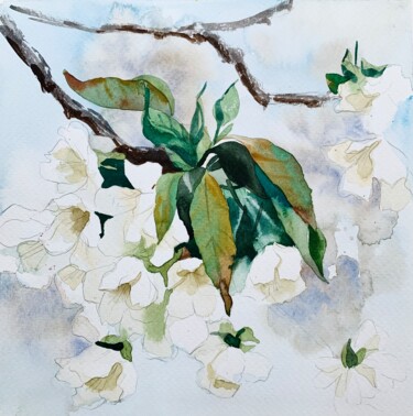 Painting titled "Light Cherry Blosso…" by Ira Popovych, Original Artwork, Watercolor