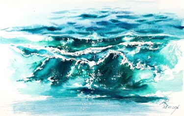 「Turquoise Wave」というタイトルの絵画 Ira Popovychによって, オリジナルのアートワーク, 水彩画