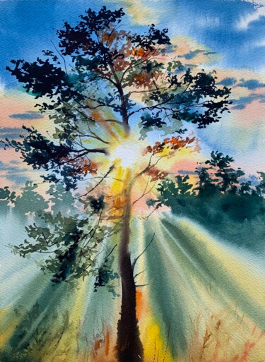 Peinture intitulée "Tree in Sunshine" par Ira Popovych, Œuvre d'art originale, Aquarelle