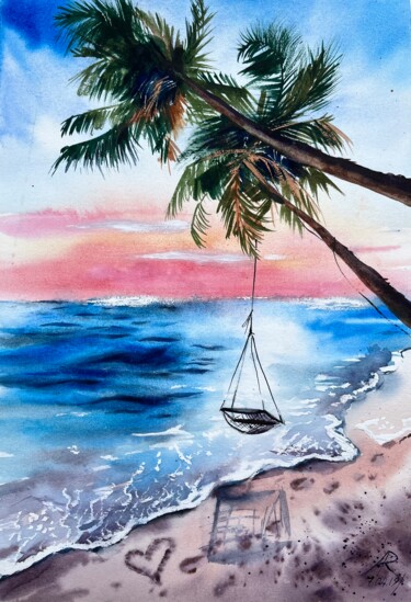 Malerei mit dem Titel "Maldives Dreams" von Ira Popovych, Original-Kunstwerk, Aquarell