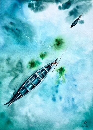 Peinture intitulée "Lagoon" par Ira Popovych, Œuvre d'art originale, Aquarelle