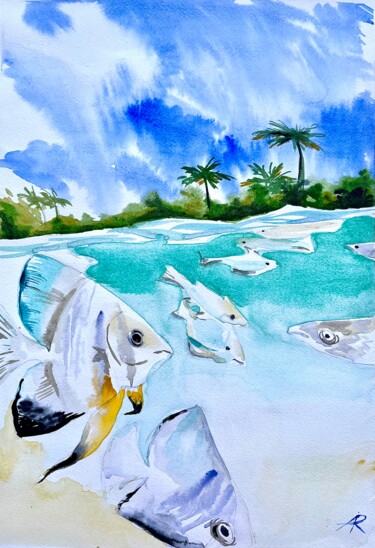 Peinture intitulée "Tropical living 🐠" par Ira Popovych, Œuvre d'art originale, Aquarelle
