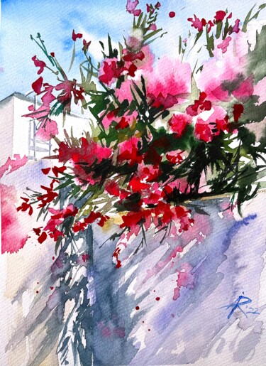 Malerei mit dem Titel "Oleander Expression…" von Ira Popovych, Original-Kunstwerk, Aquarell