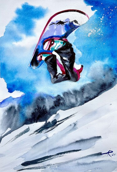 绘画 标题为“Jumping snowboarder” 由Ira Popovych, 原创艺术品, 水彩