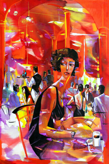 Malarstwo zatytułowany „In Coffeehouse, lim…” autorstwa Ira Tsantekidou, Oryginalna praca, Inny