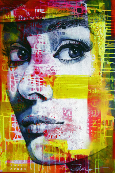 Malerei mit dem Titel "Audrey Hepburn 1, l…" von Ira Tsantekidou, Original-Kunstwerk, Acryl