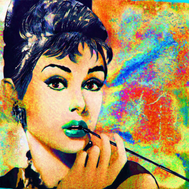 Painting titled "Audrey Hepburn, ver…" by Ira Tsantekidou, Original Artwork, Digital Painting