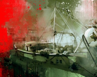 Картина под названием "Fishing Harbour 1" - Ira Tsantekidou, Подлинное произведение искусства, Цифровая живопись