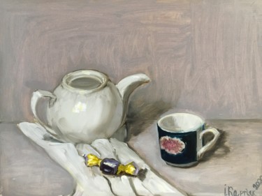 Schilderij getiteld "white teapot" door Iryna Karpiak, Origineel Kunstwerk, Olie