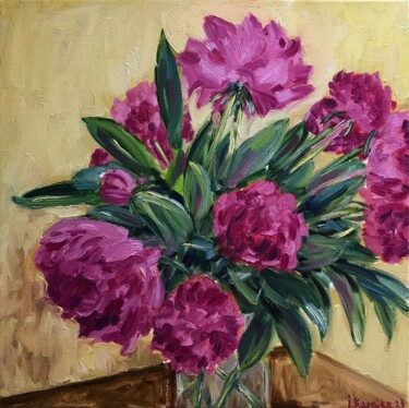 Painting titled "Peonies" by Iryna Karpiak, Original Artwork, Oil