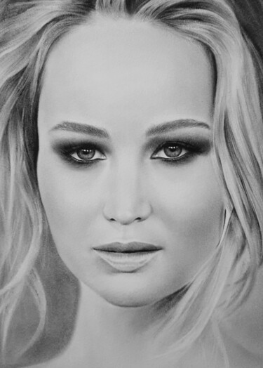 Malerei mit dem Titel "Jennifer Lawrence" von Iren'Art Painting, Original-Kunstwerk, Öl