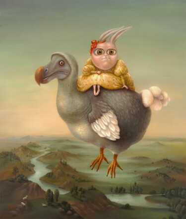 Schilderij getiteld "Flying Dodo" door Irena Aizen, Origineel Kunstwerk, Olie