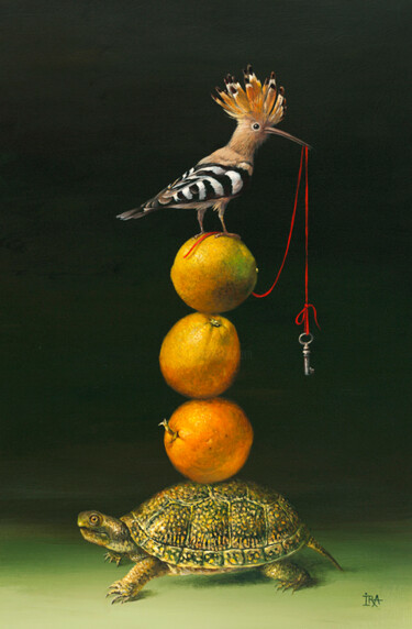 Schilderij getiteld "Pyramid with Hoopoe" door Irena Aizen, Origineel Kunstwerk, Olie