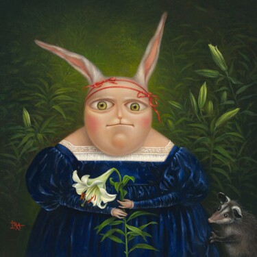 Gravures & estampes intitulée "Portrait with Lily.…" par Irena Aizen, Œuvre d'art originale, Impression numérique Monté sur…