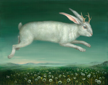 "Flying Jackalope, P…" başlıklı Baskıresim Irena Aizen tarafından, Orijinal sanat, Dijital baskı Ahşap Sedye çerçevesi üzeri…