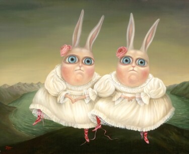 Painting titled "Dancing Twins" by Irena Aizen, Original Artwork, Oil