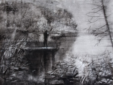 Drawing titled "Lake" by Irena Luse, Original Artwork, Charcoal