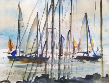 Pittura intitolato "Finnish Yachts" da Irene Bibik-Chkolian, Opera d'arte originale, Acquarello
