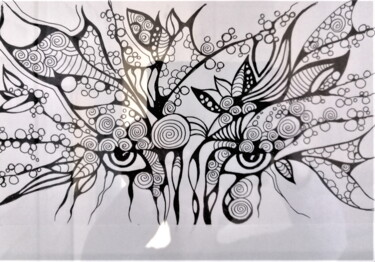 Рисунок под названием "regard tribal" - Irene Mahon, Подлинное произведение искусства, Шариковая ручка
