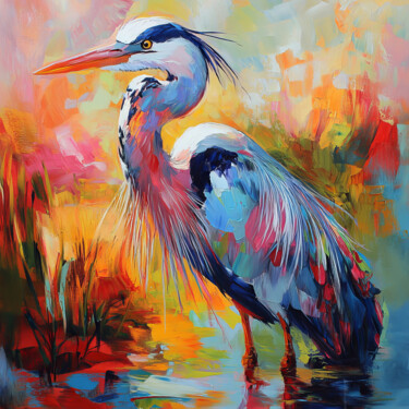 Digitale Kunst mit dem Titel "Heron" von Irene Nekrasova, Original-Kunstwerk, KI-generiertes Bild