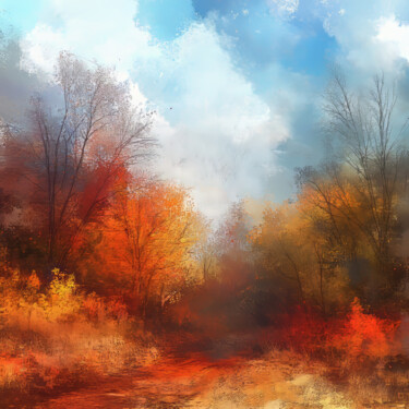 Digital Arts titled "Autumn landscape 2" by Irene Nekrasova, Original Artwork, AI generated image