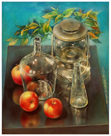 Painting titled "Still Life with Lem…" by Irene Vlassova, Original Artwork, Oil