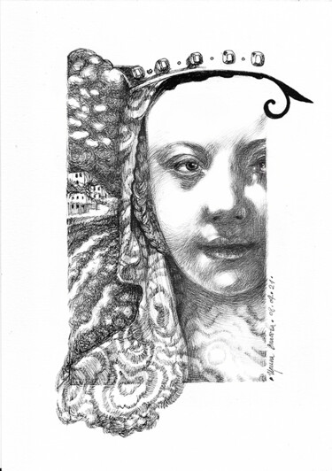 Disegno intitolato "Antwerpse Madonna's…" da Irene Vlassova, Opera d'arte originale, Inchiostro