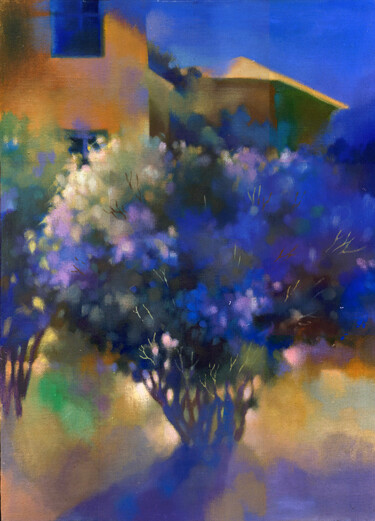 Malarstwo zatytułowany „Evening. Lilac” autorstwa Irene Vlassova, Oryginalna praca, Tempera