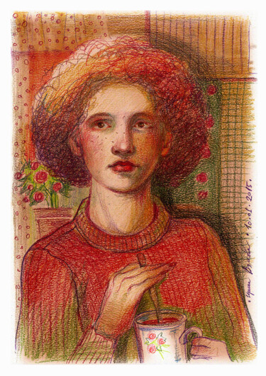 「Cup of tea.」というタイトルの描画 Irene Vlassovaによって, オリジナルのアートワーク, 鉛筆