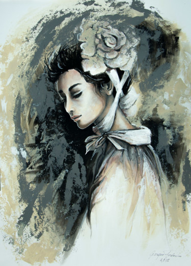 Pintura intitulada "Die weiße Rose" por Grazyna Federico, Obras de arte originais, Acrílico
