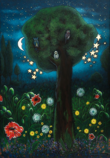 Malerei mit dem Titel "Der Nachtgarten" von Grazyna Federico, Original-Kunstwerk, Acryl