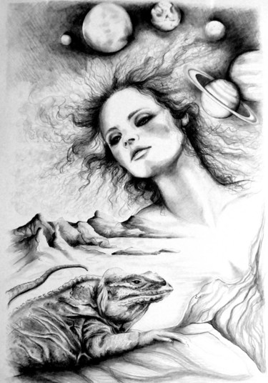 Drawing titled "Das Alpha und das O…" by Grazyna Federico, Original Artwork, Pencil