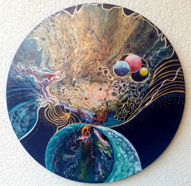 Malerei mit dem Titel "Weltraumfantasie" von Irene Mitawski, Original-Kunstwerk, Acryl Auf Keilrahmen aus Holz montiert