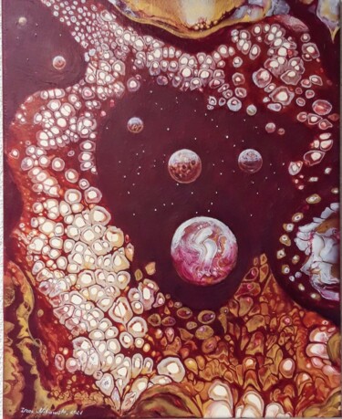 Картина под названием "Galaxie Bordeaux" - Irene Mitawski, Подлинное произведение искусства, Акрил Установлен на Деревянная…