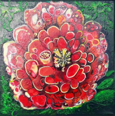 Ζωγραφική με τίτλο "Rote Blume" από Irene Mitawski, Αυθεντικά έργα τέχνης, Ακρυλικό